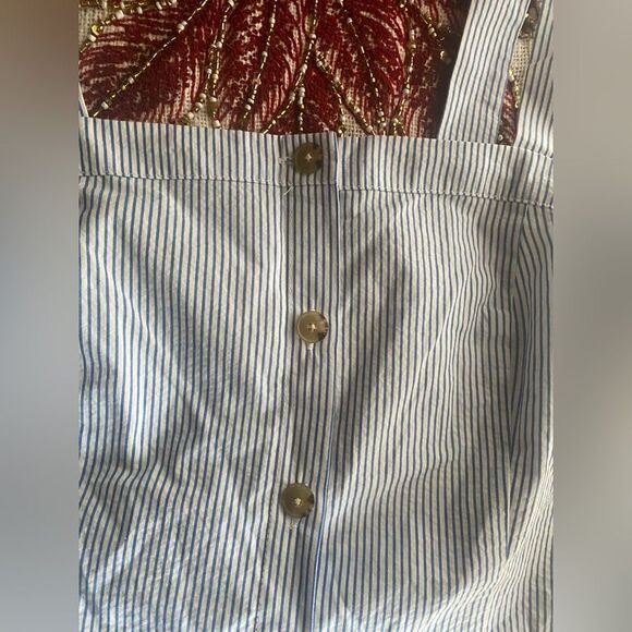 J Crew  Button Front Dress Sz 12  Seersucker Stripe White/Blue Sleeveless NWT - Picture 7 of 16